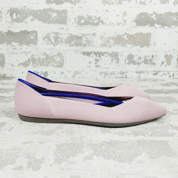 New Rothy's The Flat Pink Knit Pointy Toe Slip On Loafers W459